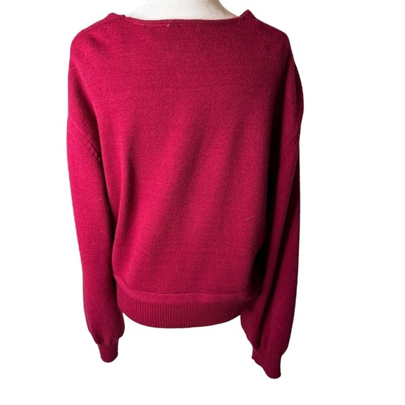 Joie Red V-Neck Sweater with Balloon Sleeves size XL - Picture 5 of 12